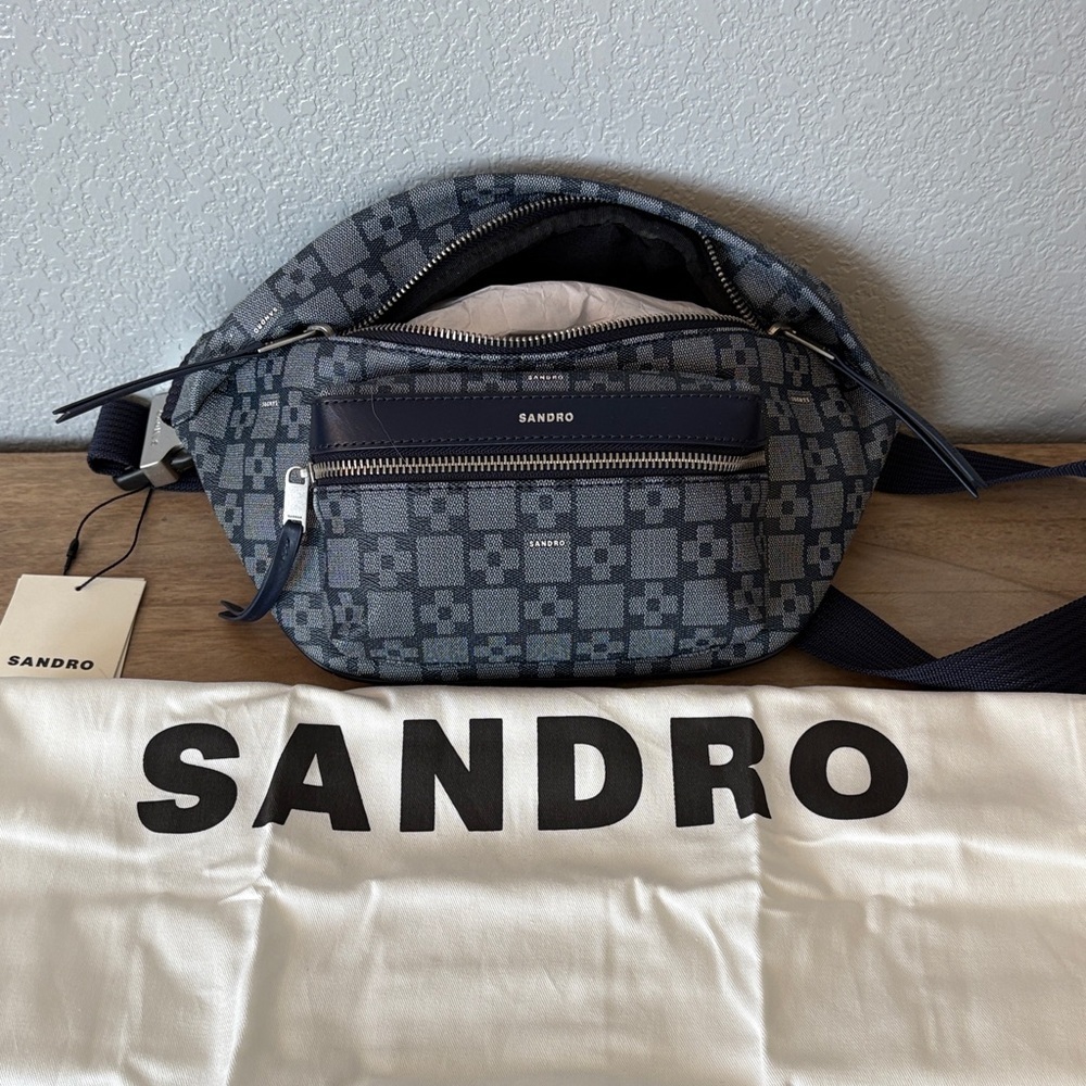 Sandro Black and Gray Patterned Belt Bag - Picture 2 of 12